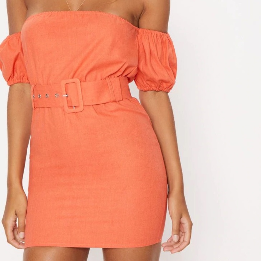 PLT Orange Belt Detail Bardot Shift Dress
